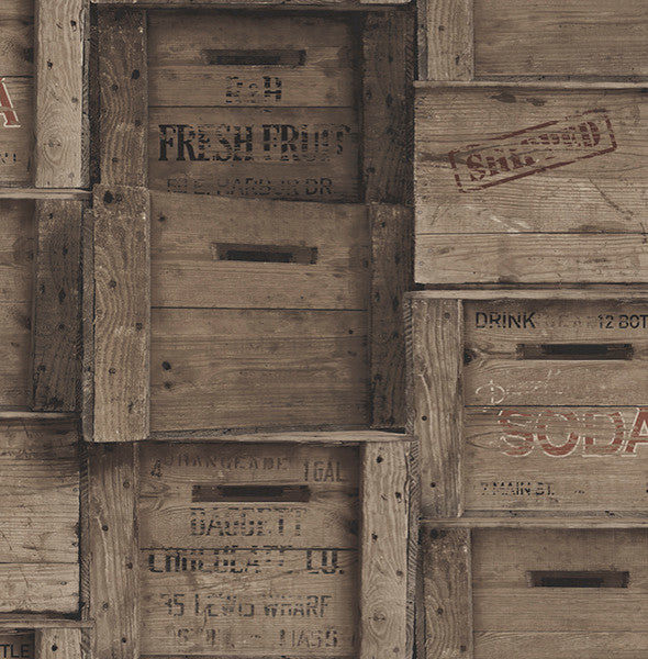 Wooden Crate Wallpaper, Taupe, Bolt