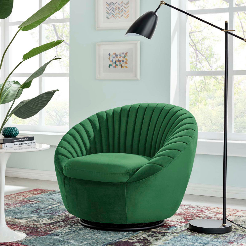 ArmTufted Chair Swivel Accent Tufted Chair, Black Green, Velvet, Modern, Lounge