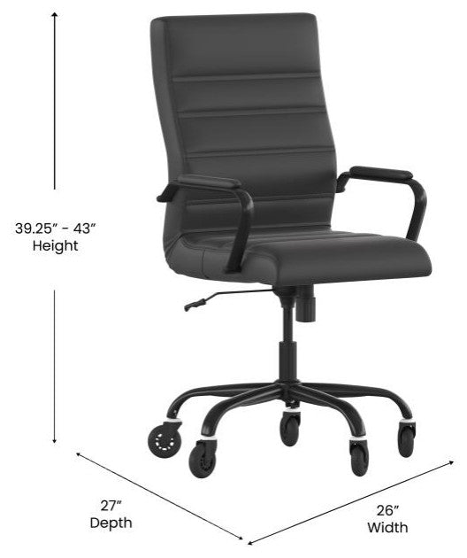Whitney High Back Executive Swivel Office Chair with Black Frame & Arms, Black Leathersoft/Black Frame