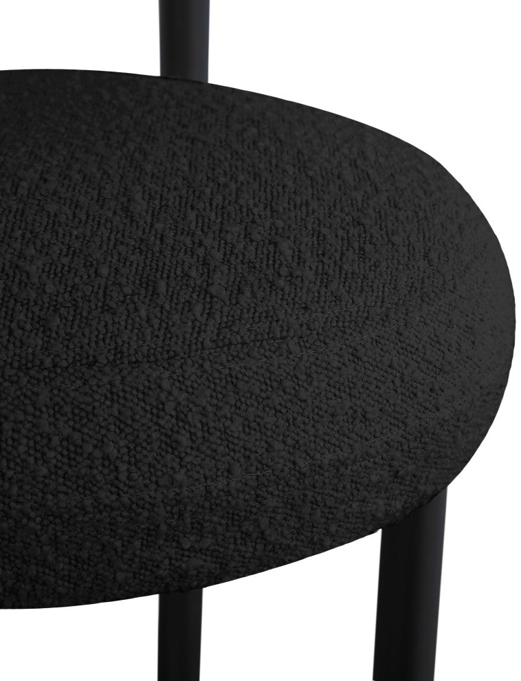 Bordeaux Upholstered Stool, Black, Boucle Fabric, Matte Black, Set of 2