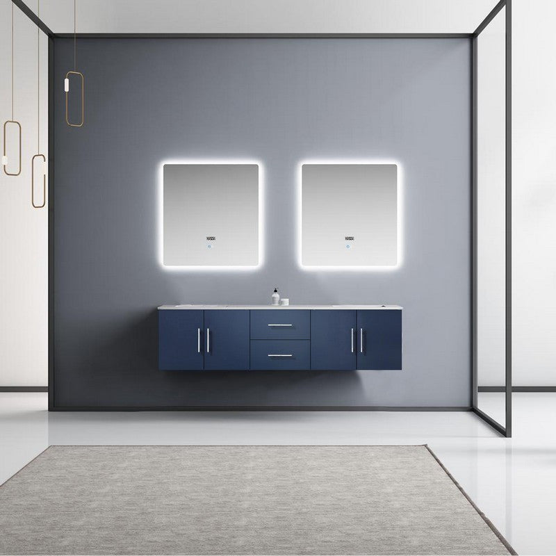 Geneva Transitional Navy Blue 72" Double Vanity with 30" Led Mirrors