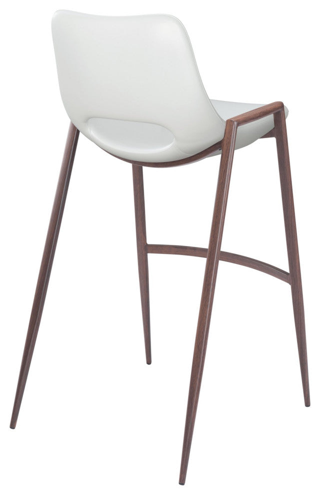 Bar Stool Chair Barstool, Set of 2, Faux Vinyl Leather, Steel, White, Walnut