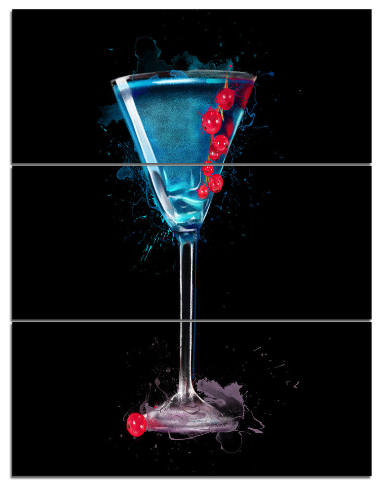 Cocktail Margarita with Berries, Modern Canvas Wall Art, 28x36, 3 Panels