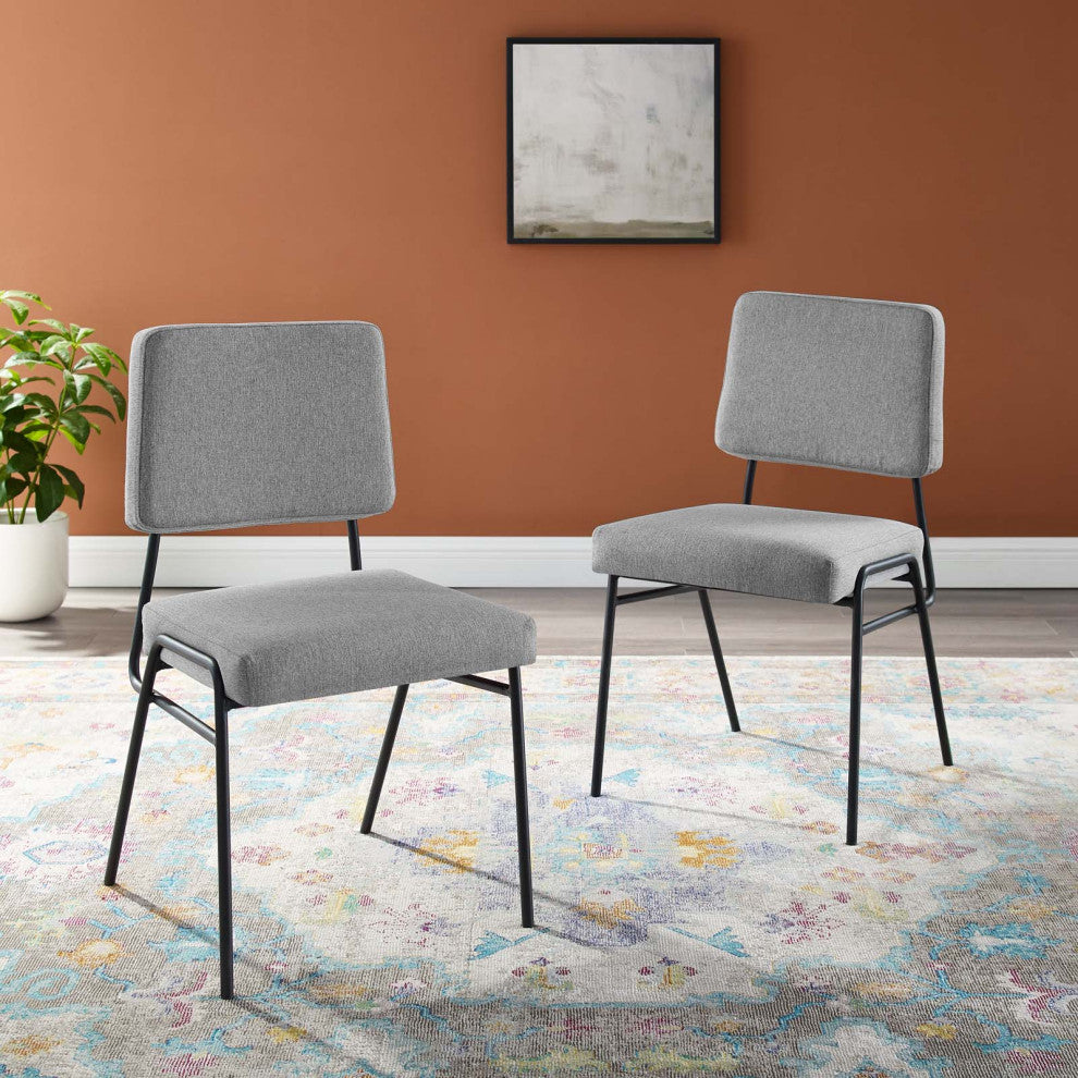 Side Dining Chair, Set of 2, Fabric, Black Gray, Modern, Bistro Restaurant