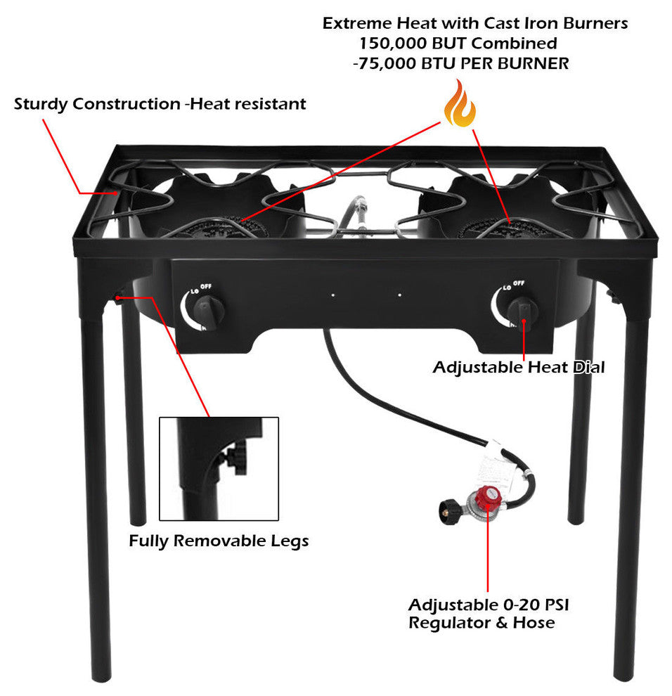 Costway Double Burner Gas Propane Cooker Outdoor Picnic Stove Stand BBQ Grill
