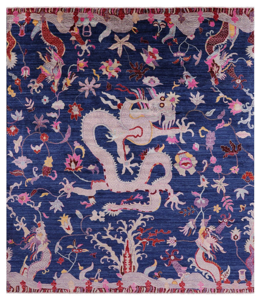Hand Knotted Dragon Design Wool Rug 8' 0" X 9' 7" - Q12662