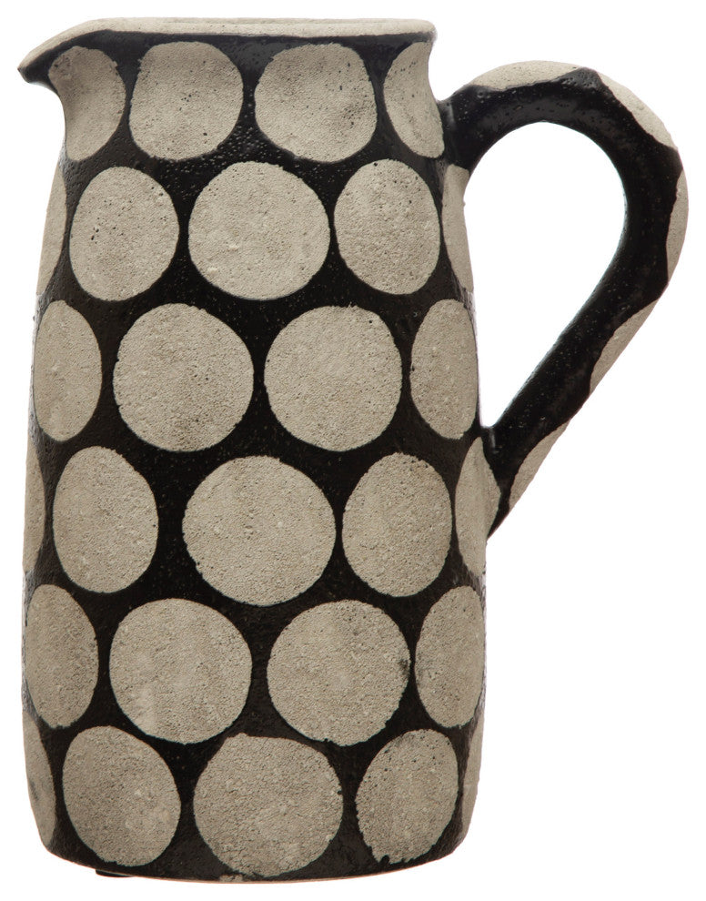Terracotta Pitcher or Vase with Wax Relief Dots, Natural, Black
