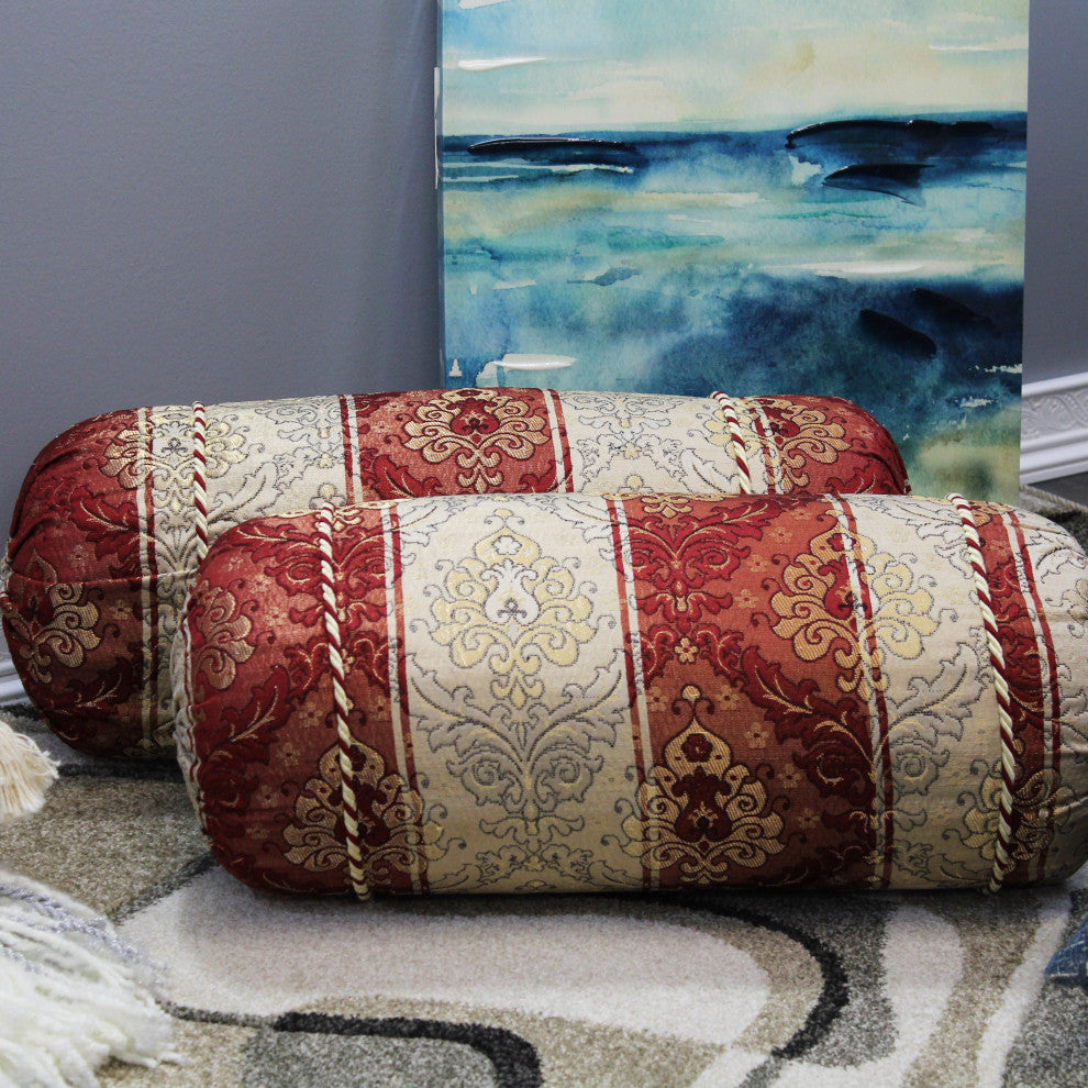 Natural Geo Red/Ivory Gao Takiya Bolster Pillow, Set of 2