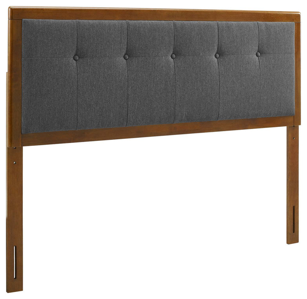 Draper Tufted Queen Fabric and Wood Headboard Walnut Charcoal