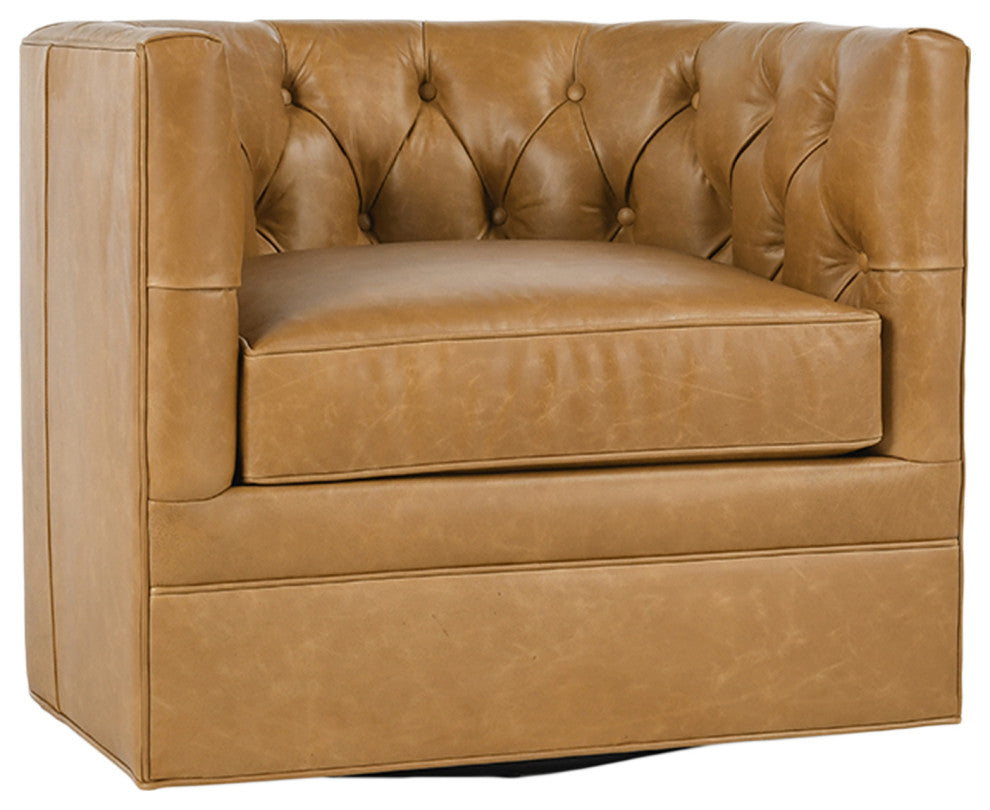 Retro Tufted Caramel Leather Swivel Chair