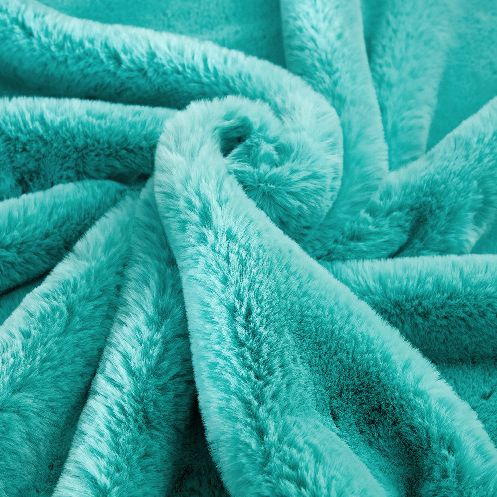 Heavy Faux Fur Throw Pillow Covers 2pcs Set, Blue Turquoise, 14''x26''