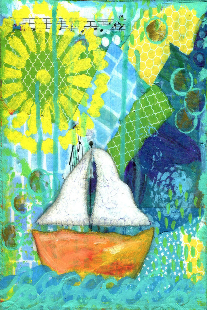 "Orange Boat" Painting Print on Wrapped Canvas