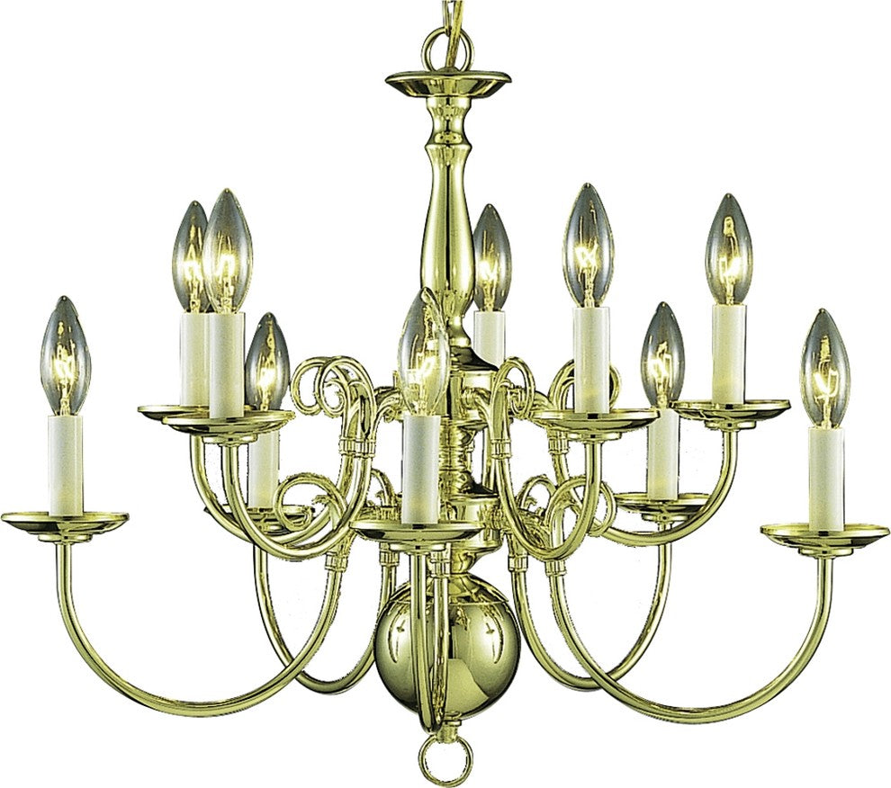 10-Light Polished Brass Interior Chandelier