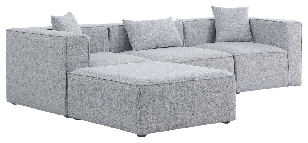Cube Upholstered Modular Sectional, Gray, 4-Piece: 1 Armless Chair, 2 Corner Chair, 1 Ottoman, Linen Texured Fabric