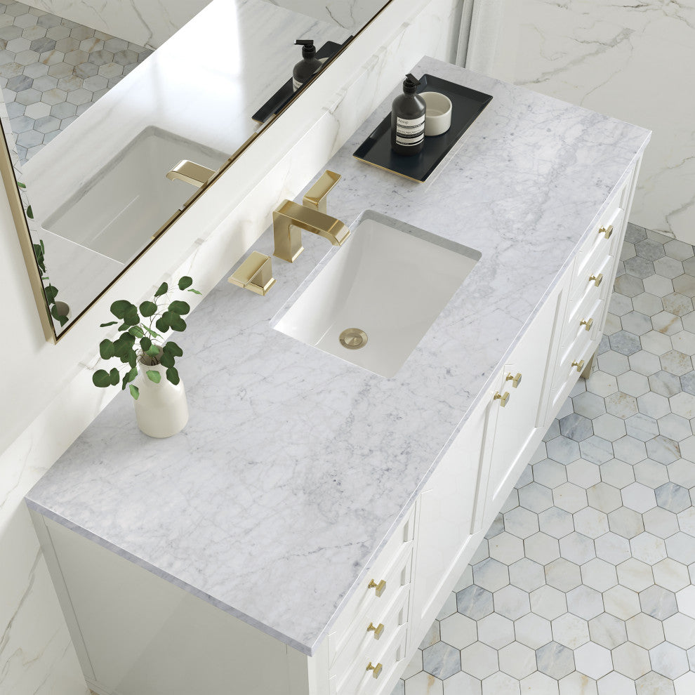 Chicago 60" Single Vanity, Glossy White, Carrara Marble