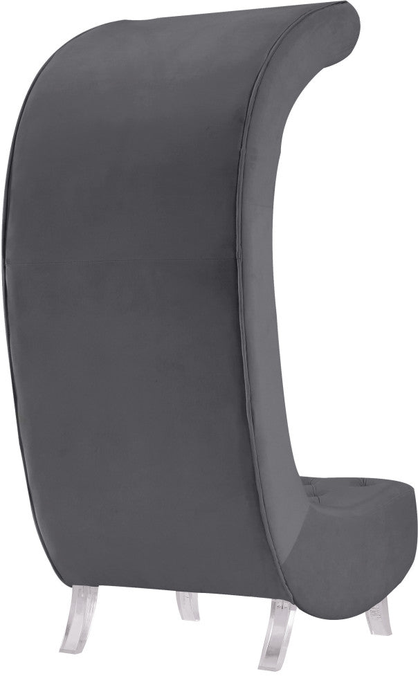 Crescent Velvet Upholstered Rounded Accent Chair, Gray