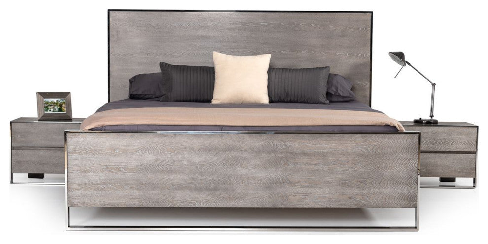 Modrest Charlene Modern Grey Elm and Stainless Steel Bed