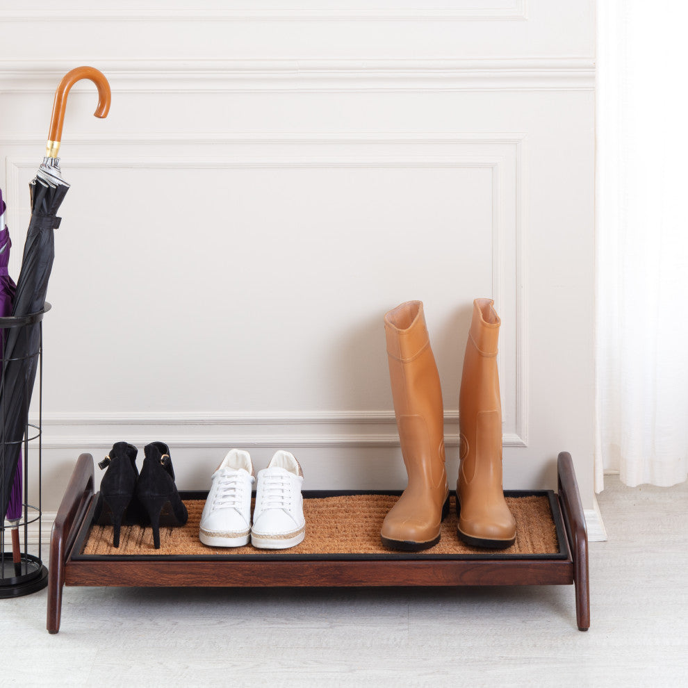 Single-Tier Brown Stand With 3-Pair Rubber Boot Tray Rectangle Ripple