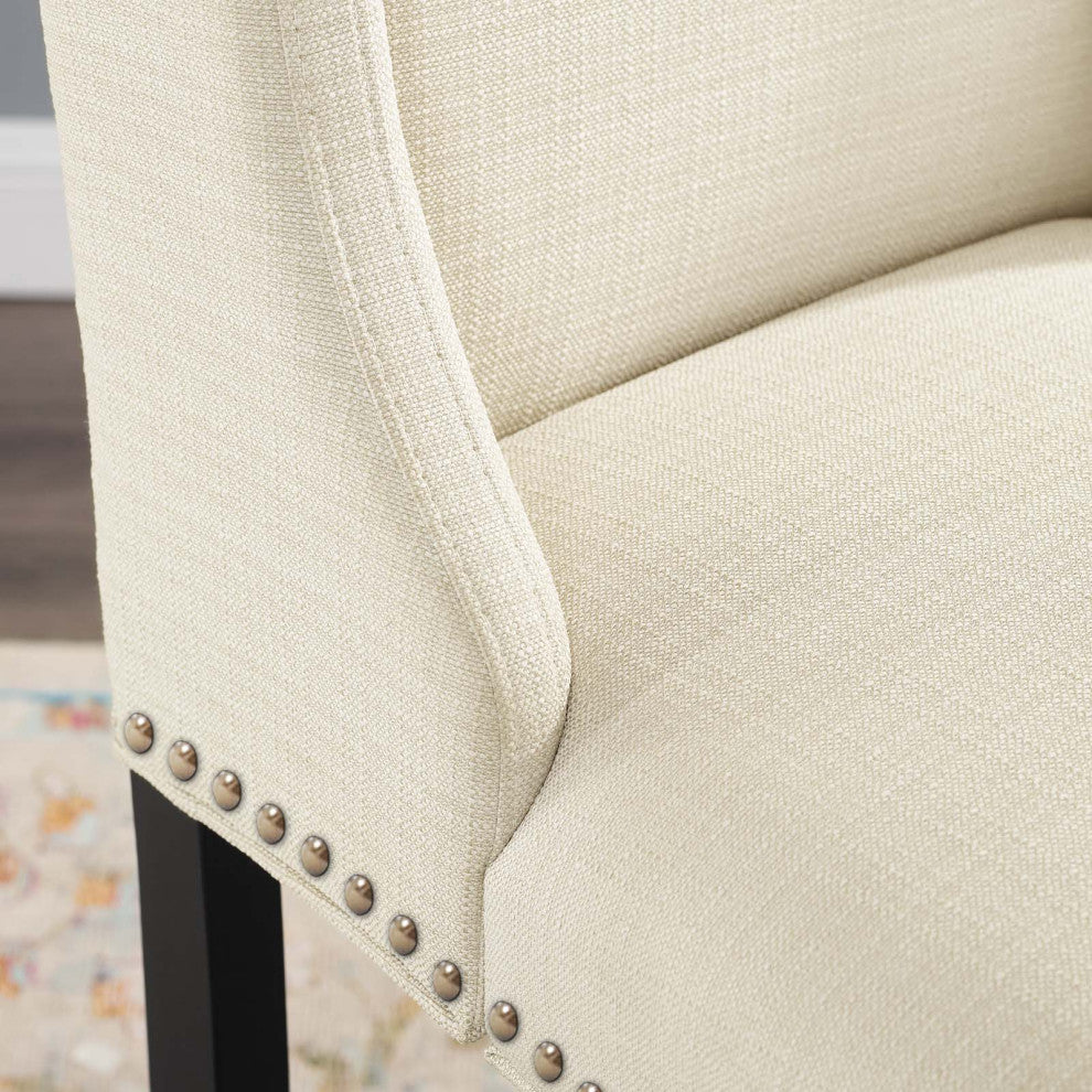 Counter Stool Chair, Fabric, Wood, Beige, Modern, Bar Pub Cafe Bistro Restaurant