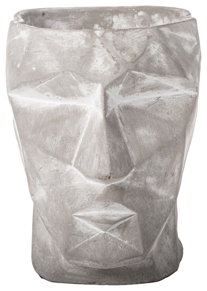 Cement Pixelated Man's Head Pot Washed Concrete Gray Finish
