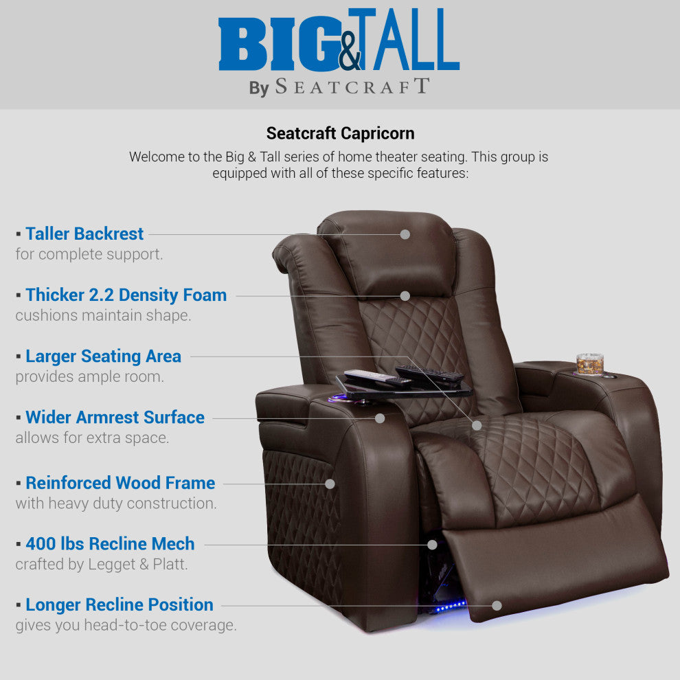 Seatcraft Capricorn Home Theater Seating, Brown, Row of 3