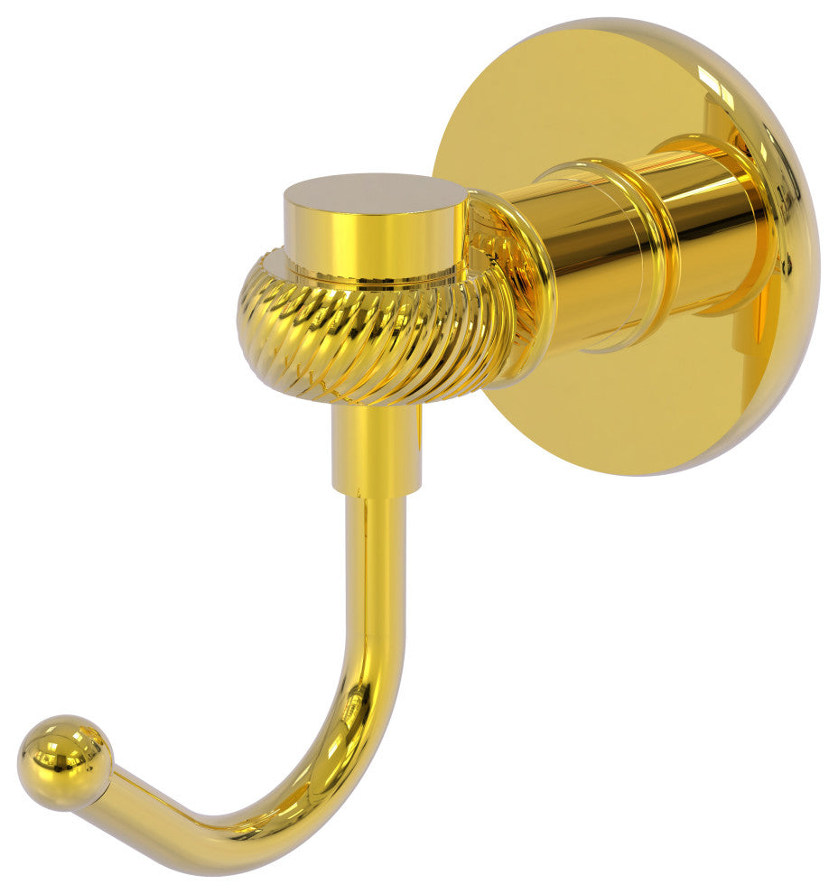 Continental Robe Hook With Twist Accents, Polished Brass