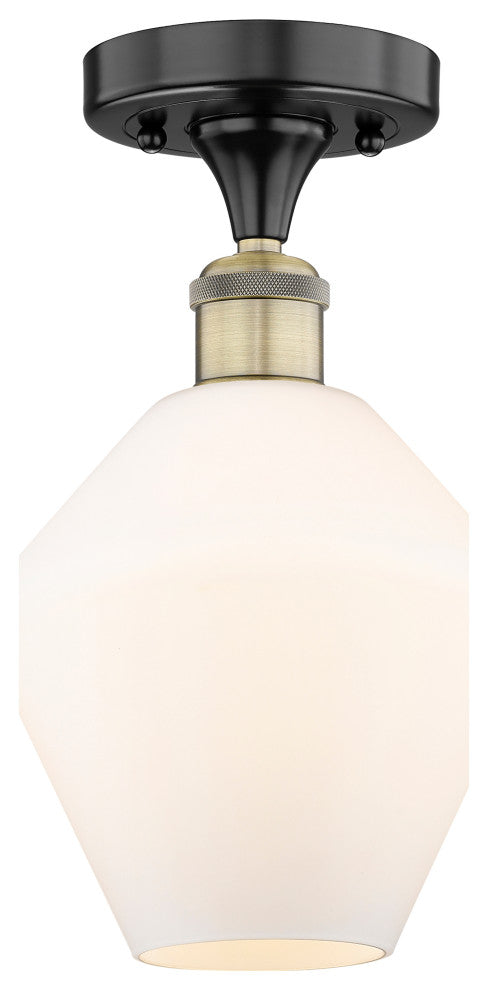 Cindyrella-1 Light 8" Semi-Flush Mount-Black Antique Brass-Cased Matte White