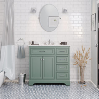 Aria 36" Bathroom Vanity, Sage Green, Carrara Marble