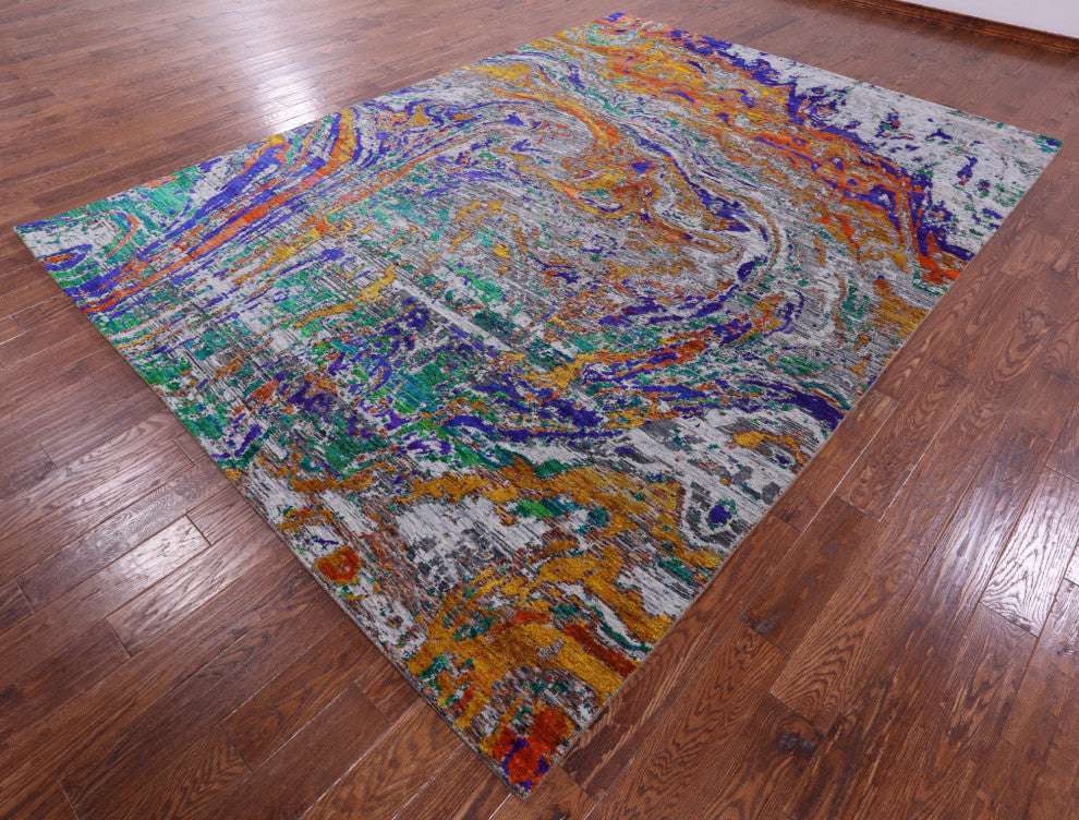 Abstract Hand Knotted Wool & Silk Rug 9' 0" X 12' 4" - Q15814