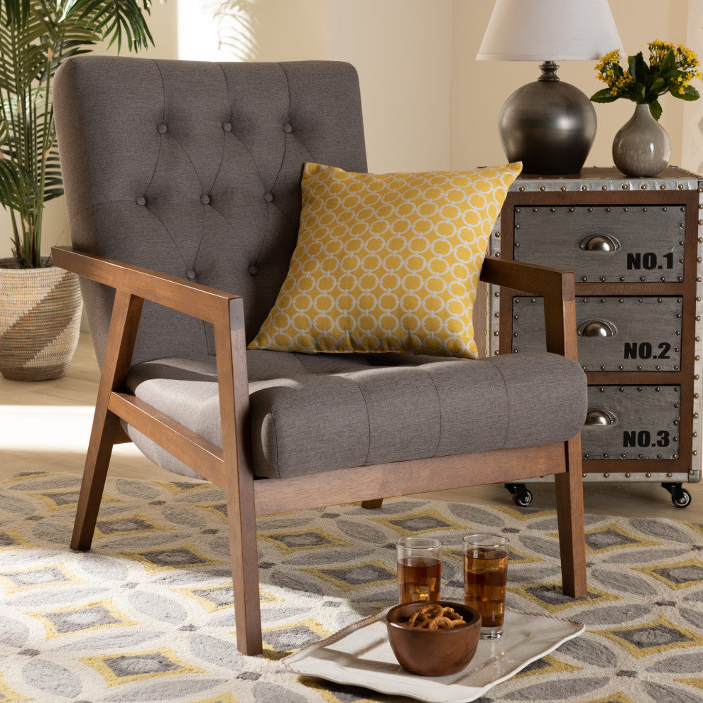 Tybin Gray Fabric Walnut Wood Armchair