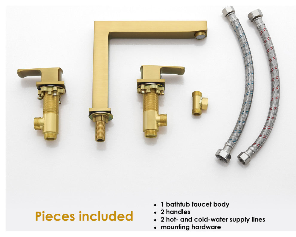 Calden Deck-Mount 8" Widespread Roman Tub Faucet, Brushed Gold