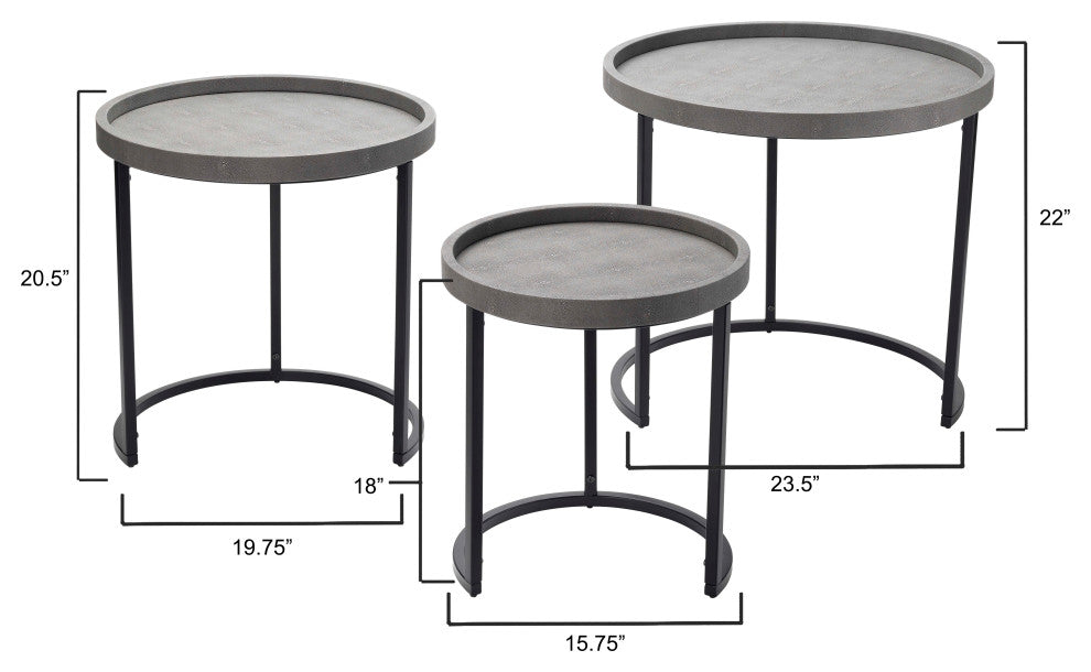 Maddox Faux Shagreen Nesting Tables, Set of 3, Grey
