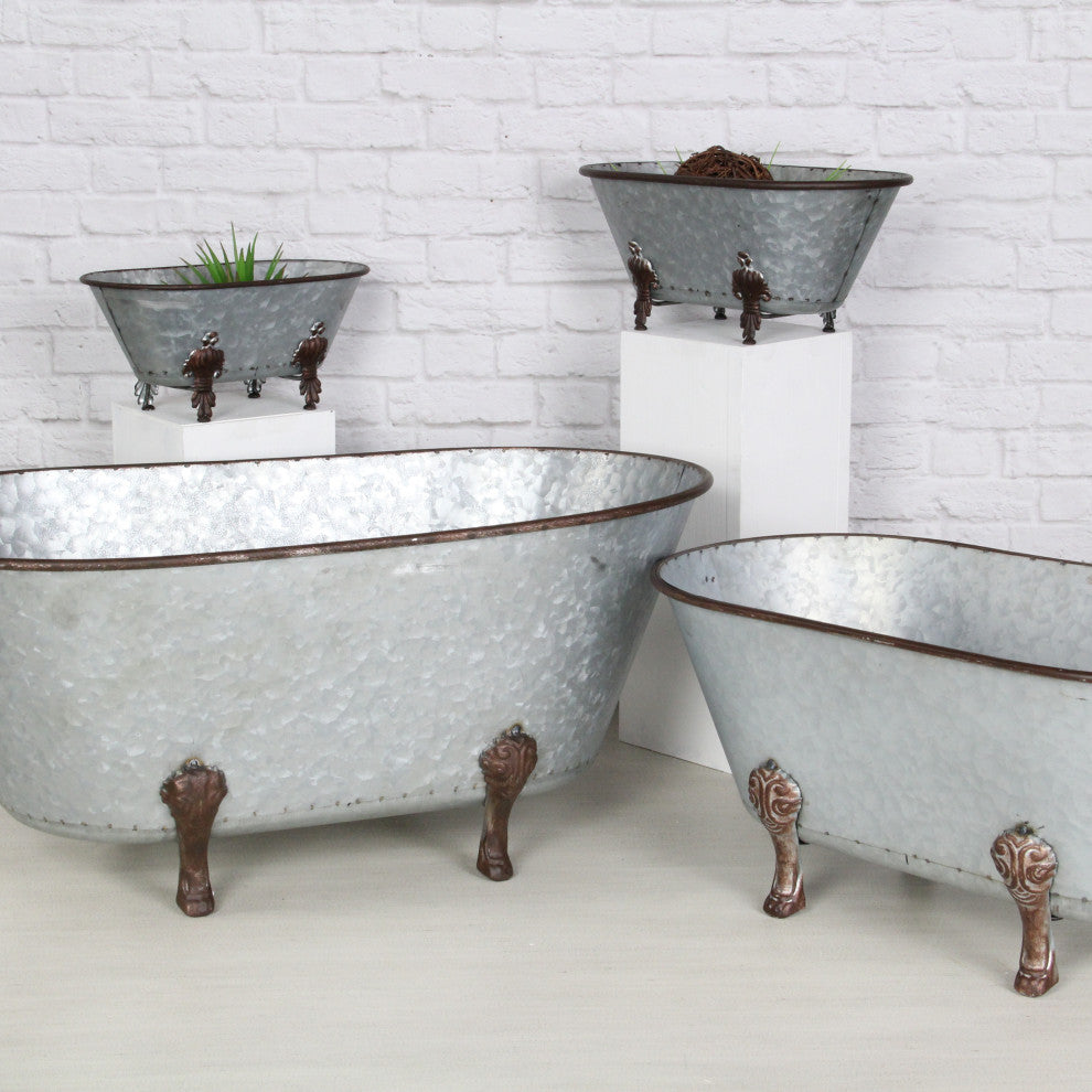 Lavande Metal Tub Decor - Large - Galvanized
