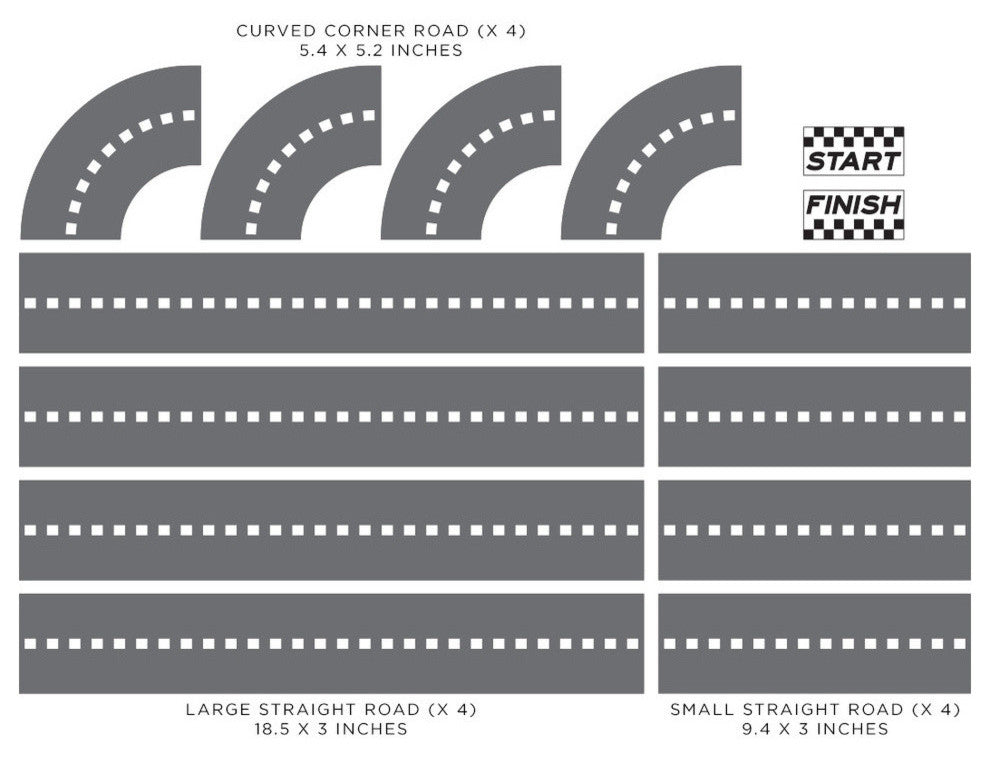 Race Car Tracks Fabric Wall Decal, Customizable Roads, Full Size Add On Set