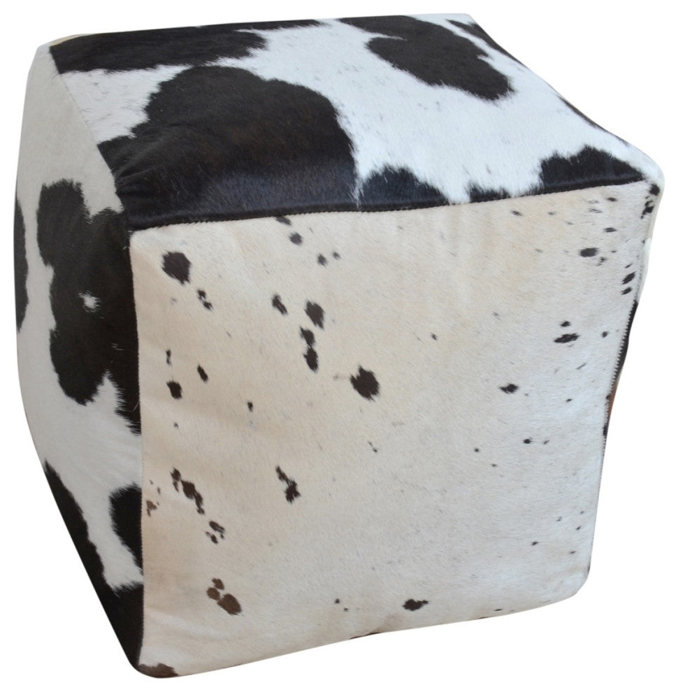 Square Cowhide Pouf EDO, Black and White