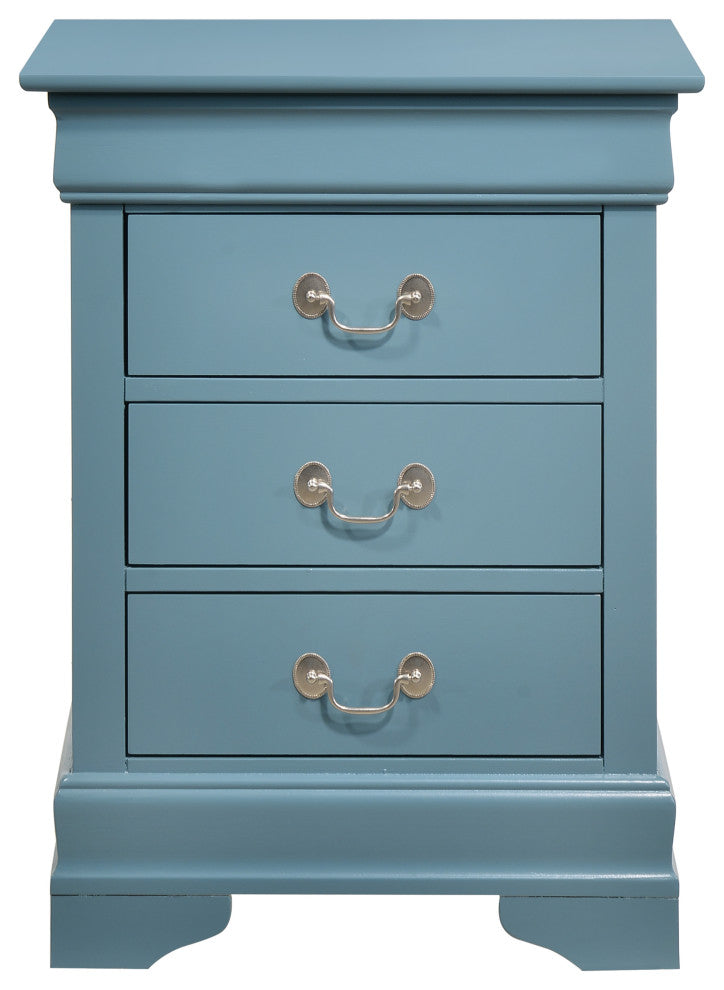 Louis Phillipe 3-Drawer Nightstand, Blue