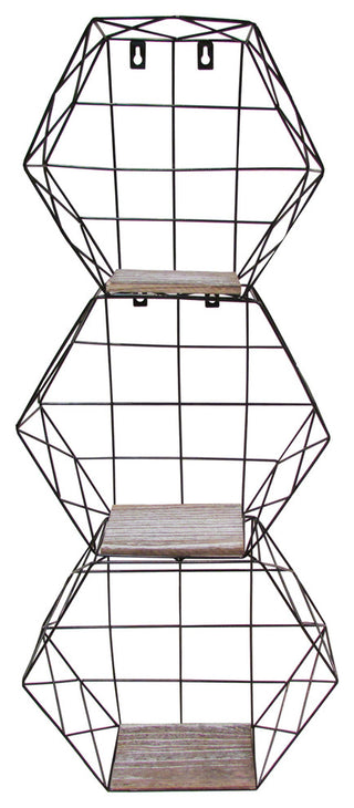 Hexagon Wall-Mounted Hanging Shelves, 3-Piece Set, Black