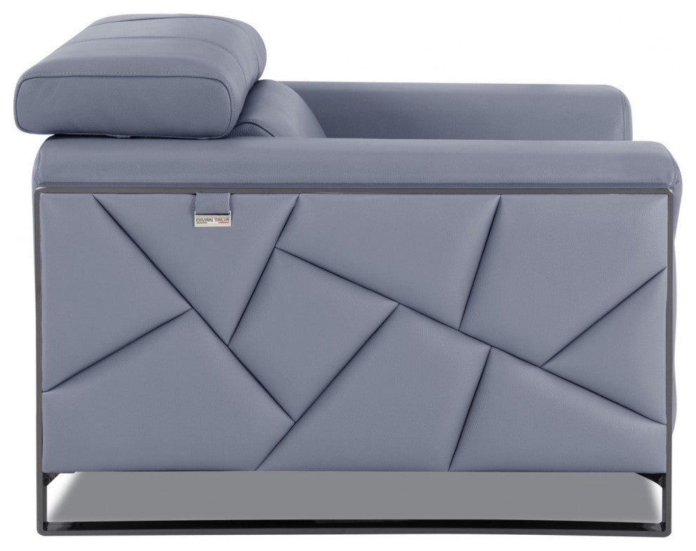 Mod Slate Blue Leather and Chrome Deco Accent Chair