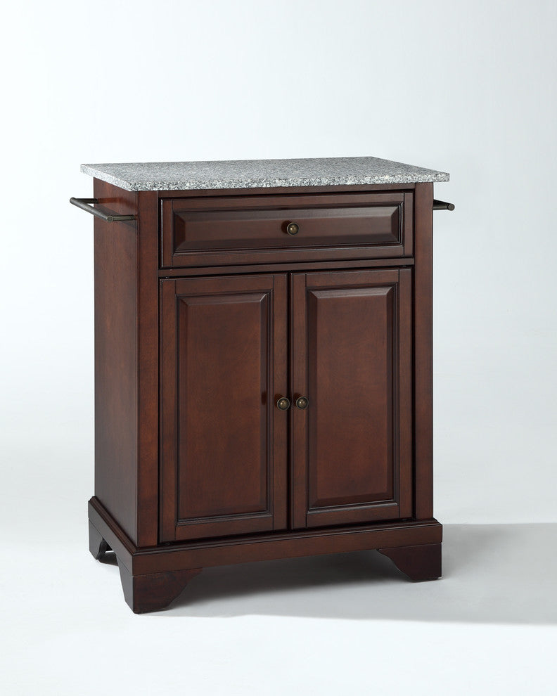 LaFayette Solid Granite Top Portable Kitchen Island, Vintage Mahogany Finish