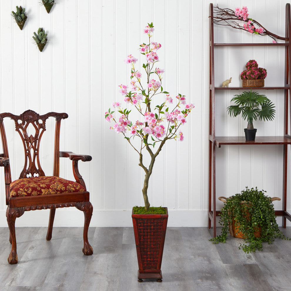 5' Cherry Blossom Artificial Tree, Decorative Planter