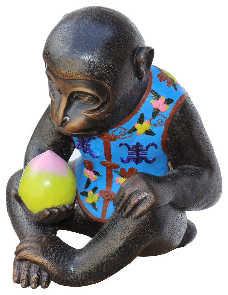 Handmade Brown Bronze Metal Ape Monkey with Peach Figure Hcs5314