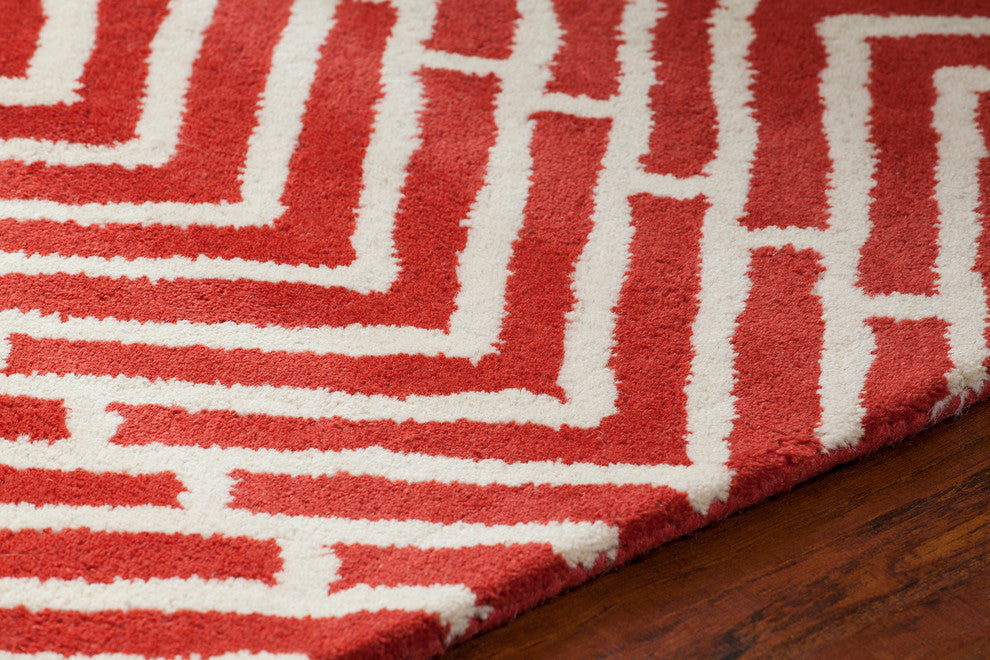 Davin Contemporary Area Rug, Red and White, 7'x10'