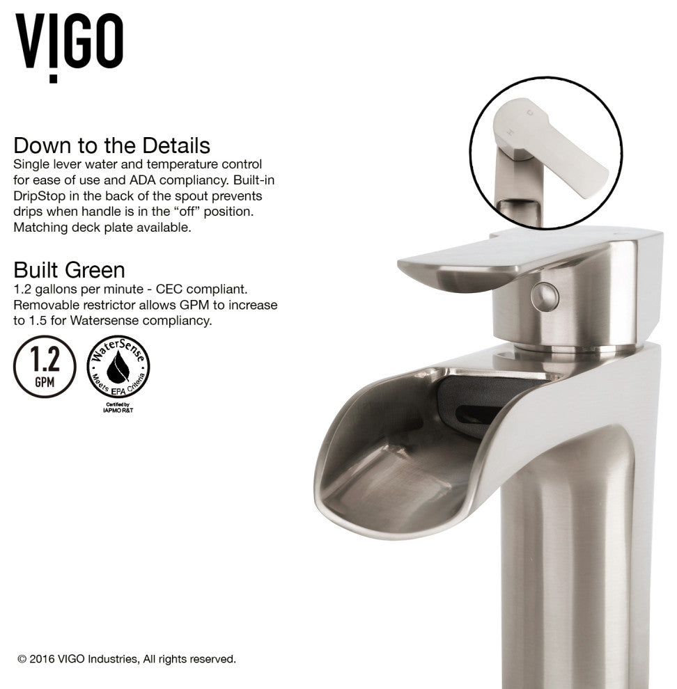 VIGO Matira Matte Stone Vessel Sink and Niko Faucet Set, Brushed Nickel Pop-Up Drain