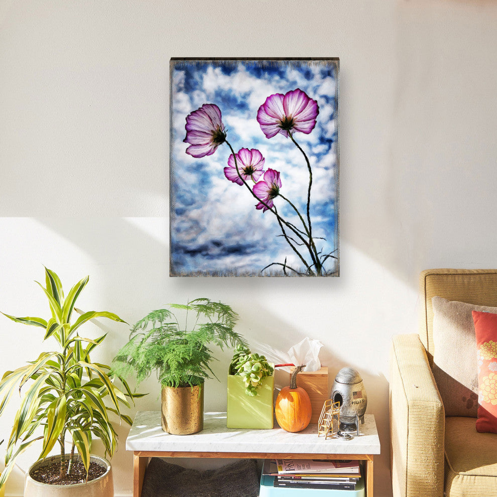 Flowers and Sky Art Wooden Wall Art, Small 12x9