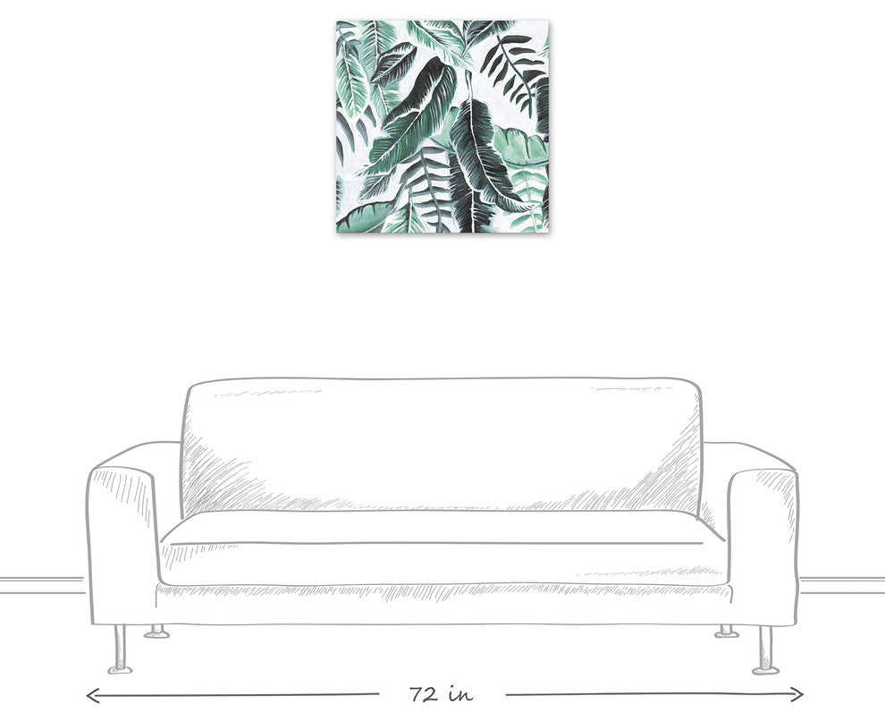 Fresh Green Tropical Palm Leaves 24x24 Canvas Wall Art