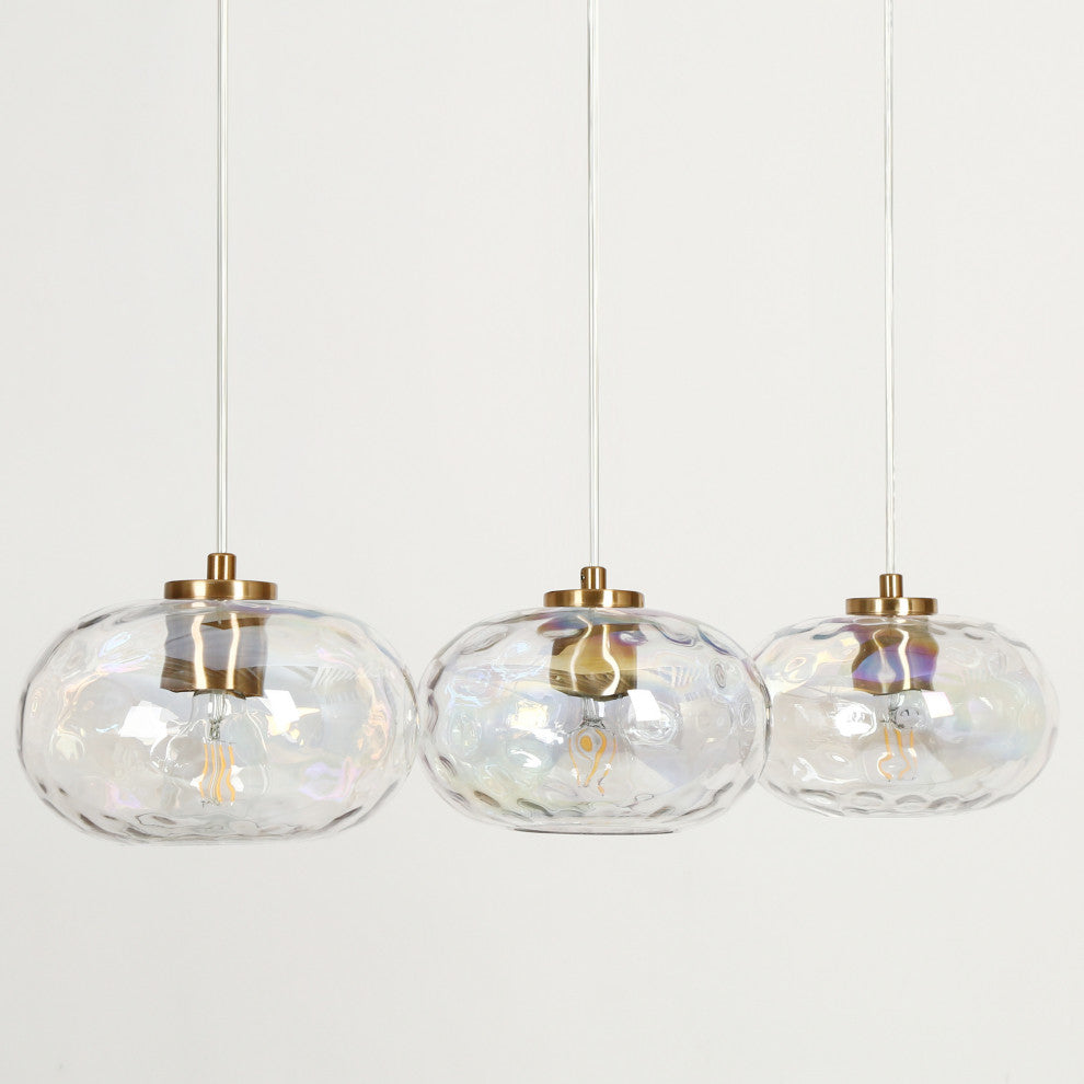 LNC Chrysaorican 3-Light Modern Iridescent Globe Glass Kitchen Island Light