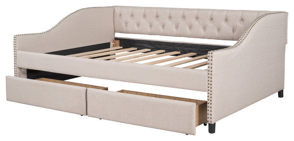 Gewnee Upholstered daybed in Beige ( Full Size)