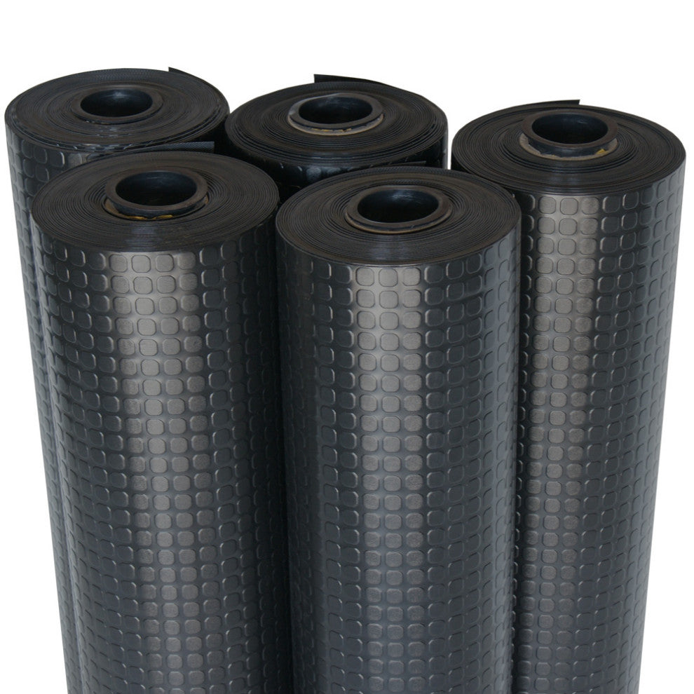 Rubber-Cal "Block-Grip" Rubber Flooring  - 3 Colors - Available in 17 Lengths, Black, 4ft W X 14ft L