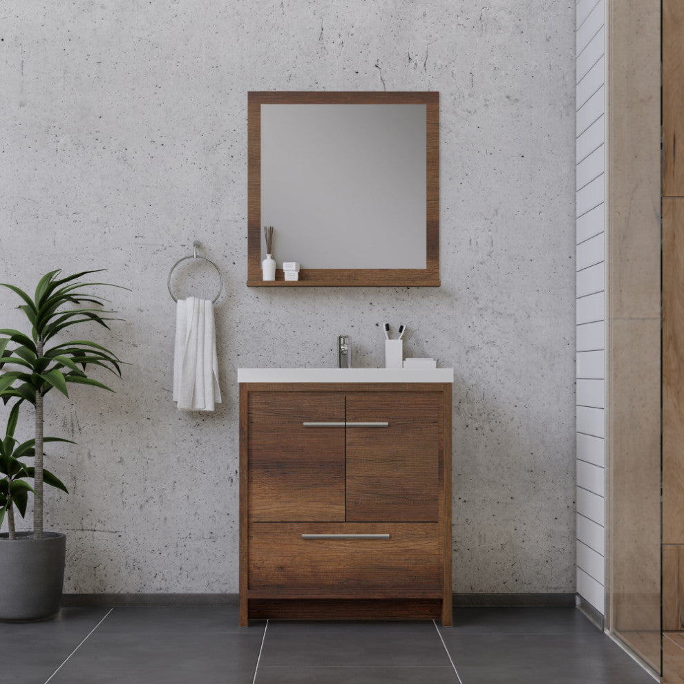 Sortino 30" Modern Bathroom Vanity With Sink, Rosewood