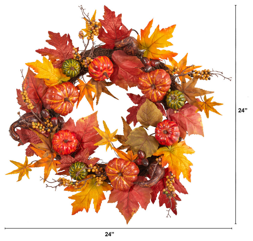 24" Autumn Pumpkin and Berries Artificial Fall Wreath